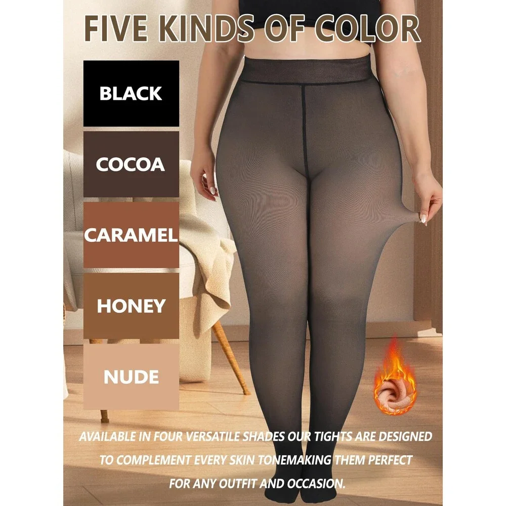 Amzshe Women's Plus Size Fleece Lined Fake Translucent Thermal Tights 5X - NWT